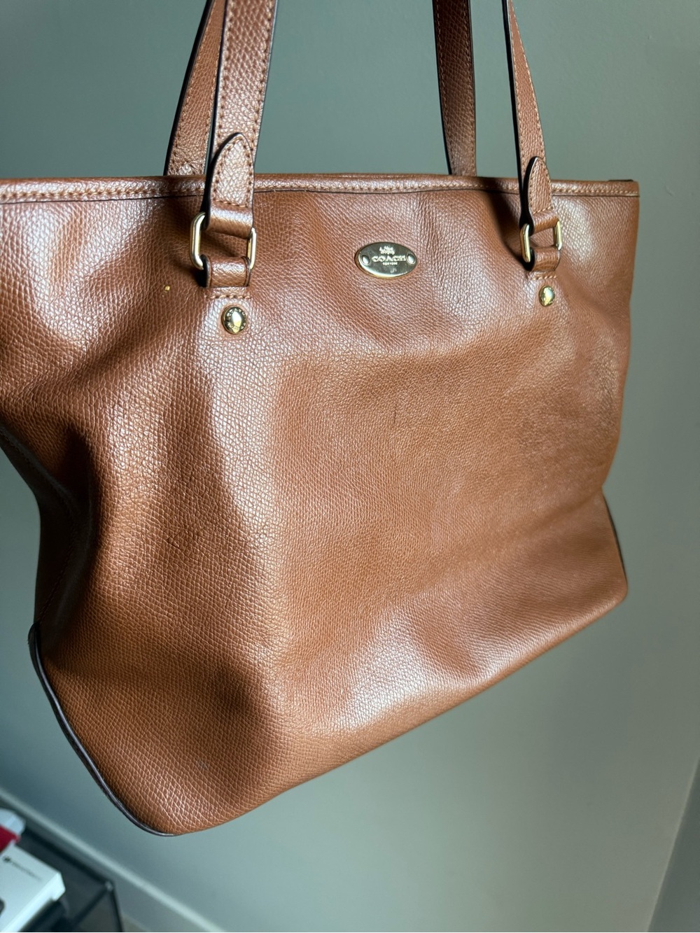 Coach Tan Pebble Leather Tote with Gold Hardware - Picture 2 of 13
